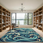 Azure Aqua Swirling Water Curl Rug