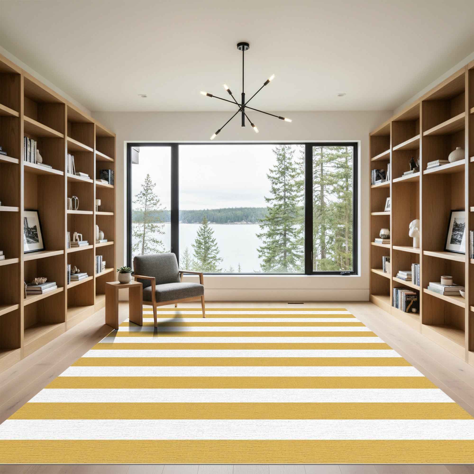 Minimalist Mustard and White Horizontal Stripe Rug