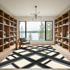 Minimalist Monochrome Geometric Grid Blocks Rug