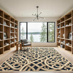 Golden Interwoven Lattice Scroll Cream Dark Rug