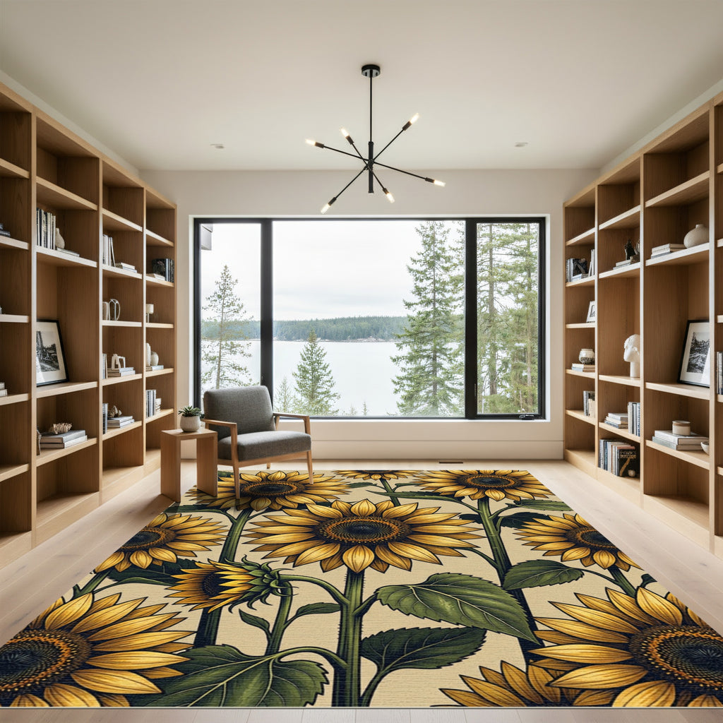 Golden Sunflowers on Soft Cream Background Rug