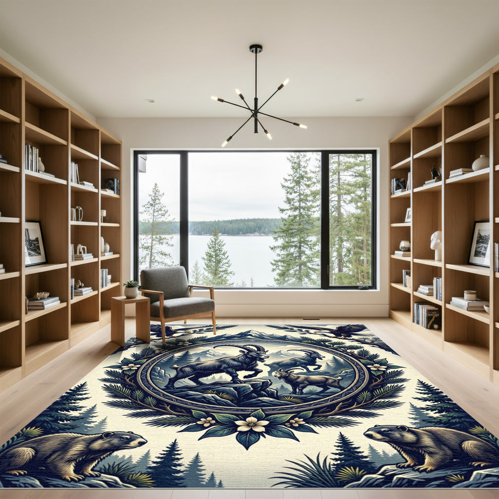 Majestic Mountain Wildlife Alpine Scenery Rug