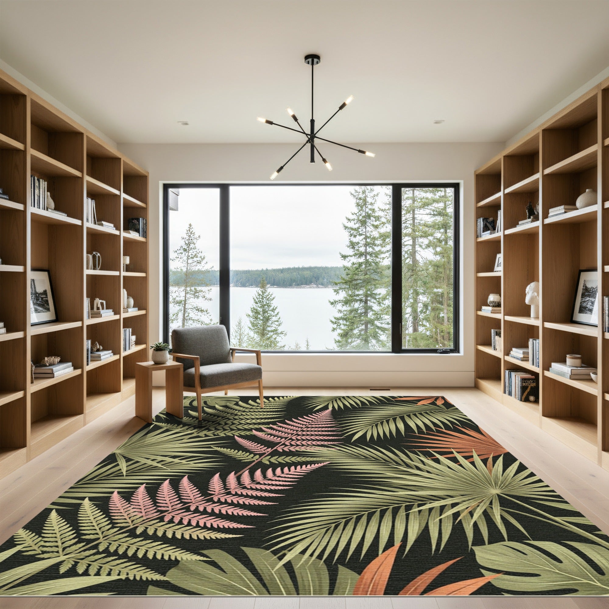 Lush Tropical Fern and Palm Foliage Rug