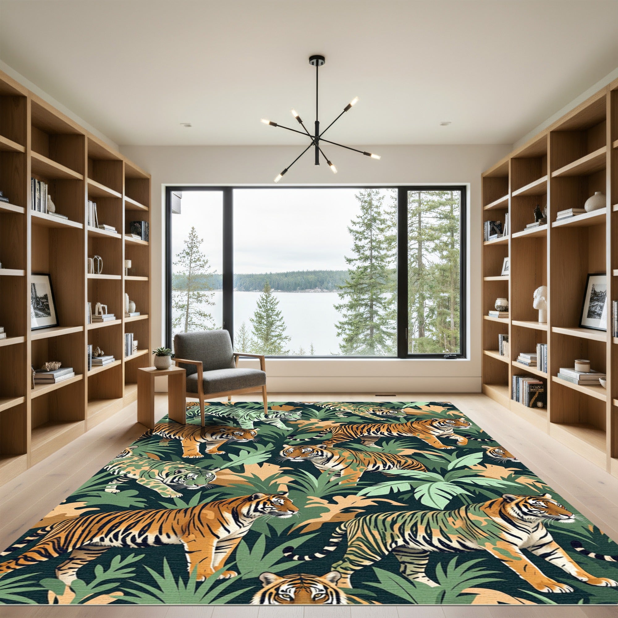 Jungle Cats Green Tiger Composition Rug