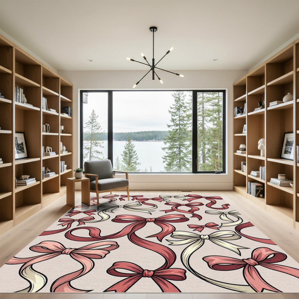 Whimsical Pink and Cream Ribbon Bows Rug