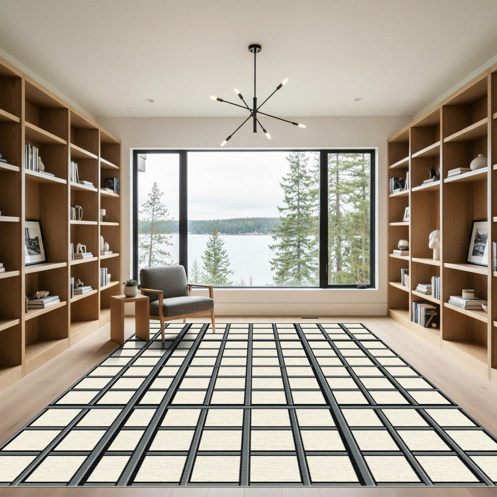 Grid Lattice Metal Window Beige Rug