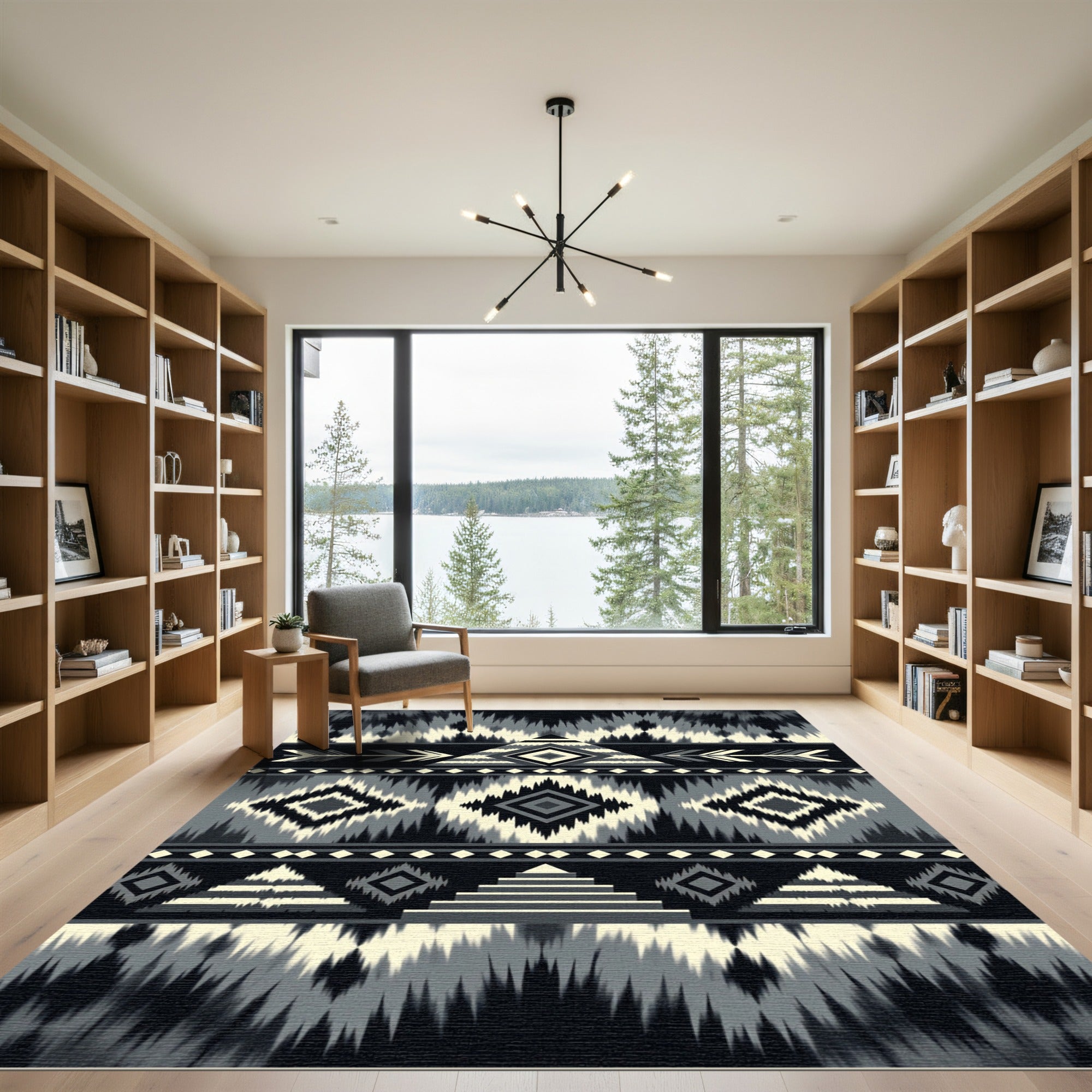 Monochrome Geometric Aztec Diamond Tile Rug
