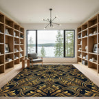 Gilded Black Ornate Scrollwork Rug