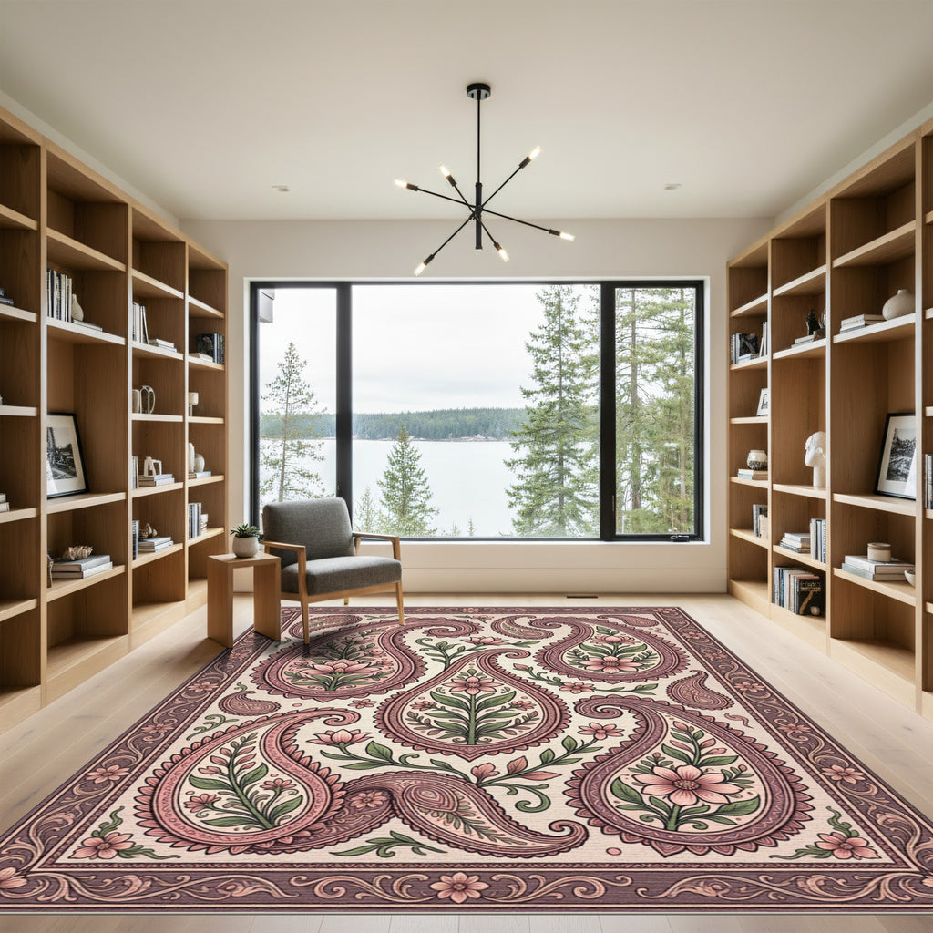 Elegant Blush Pink Floral Paisley Rug