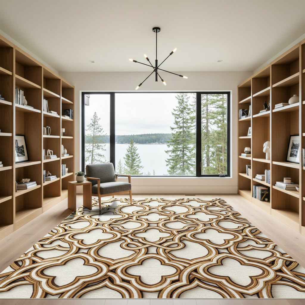 White Gold Quatrefoil Interlace Rug