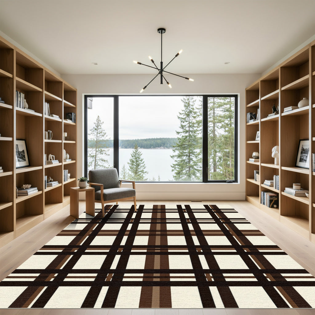 Classic Brown and Cream Tartan Grid Rug