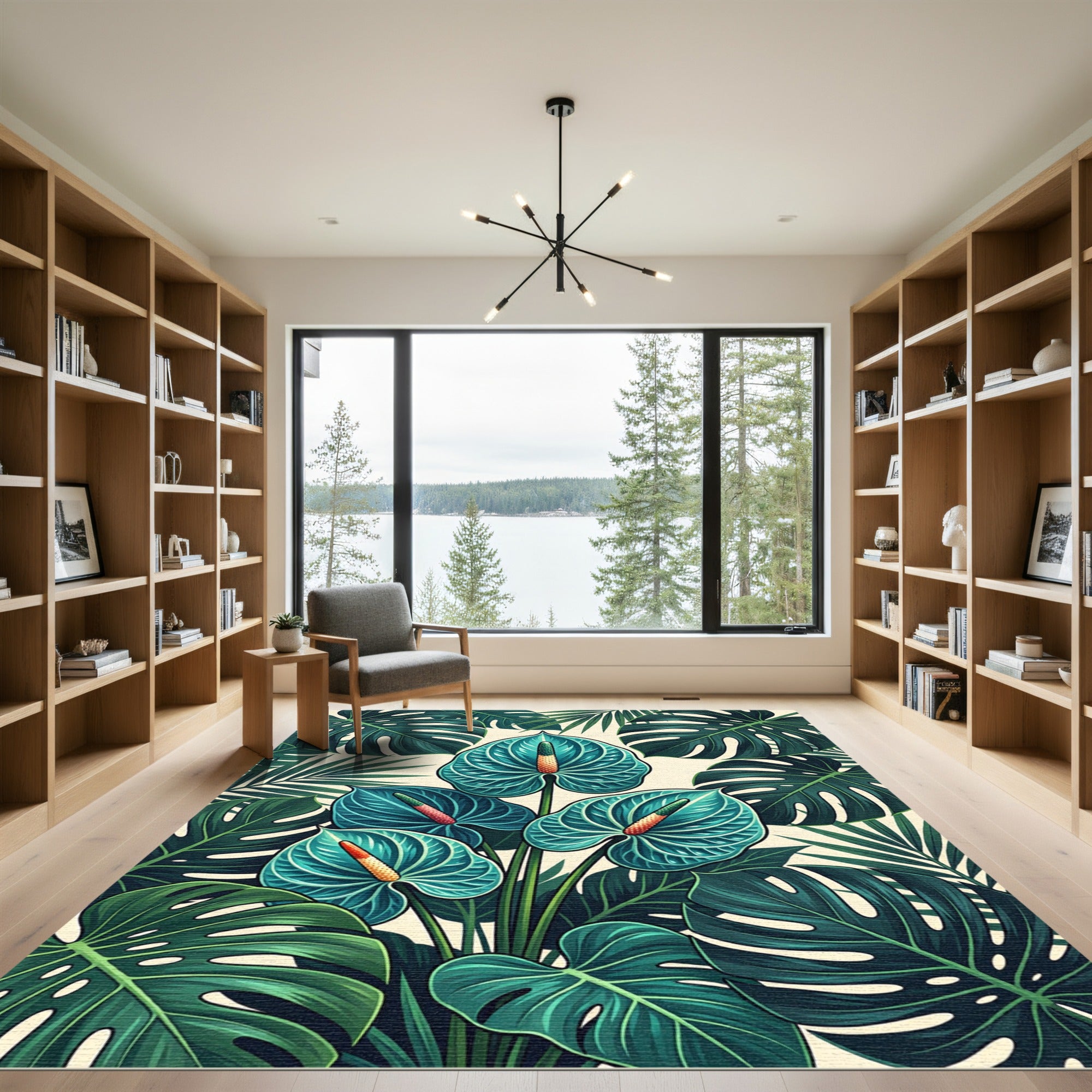 Tropical Turquoise Anthurium Leaf Collage Rug