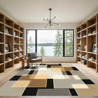 Modern Geometric Neutral Grid Composition Rug