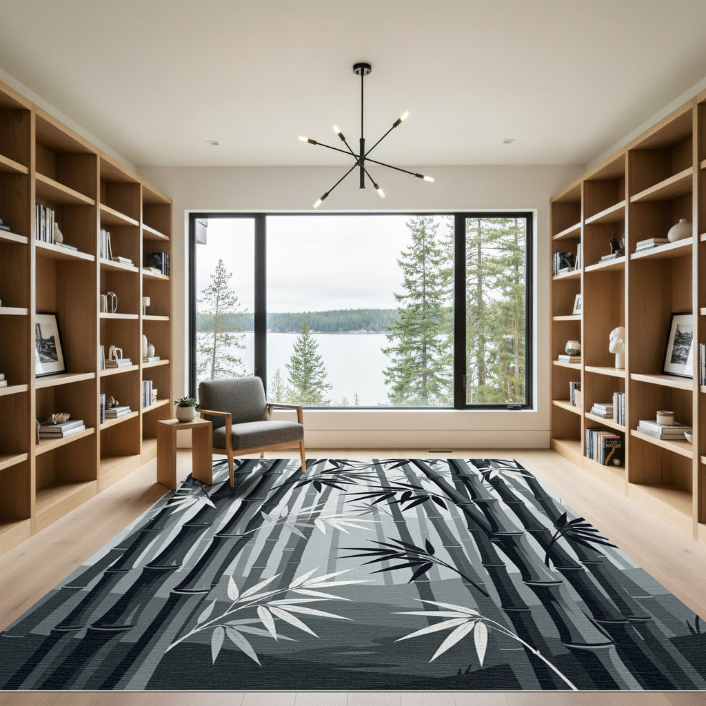 Monochromatic Bamboo Forest Foliage Rug