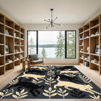 Elegant Monochrome Cat and Foliage Rug