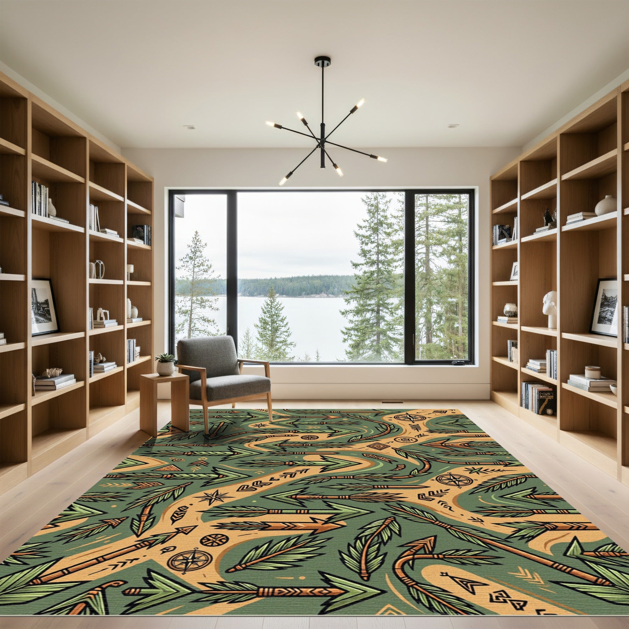 Native American Arrow Green Orange Navigational Rug