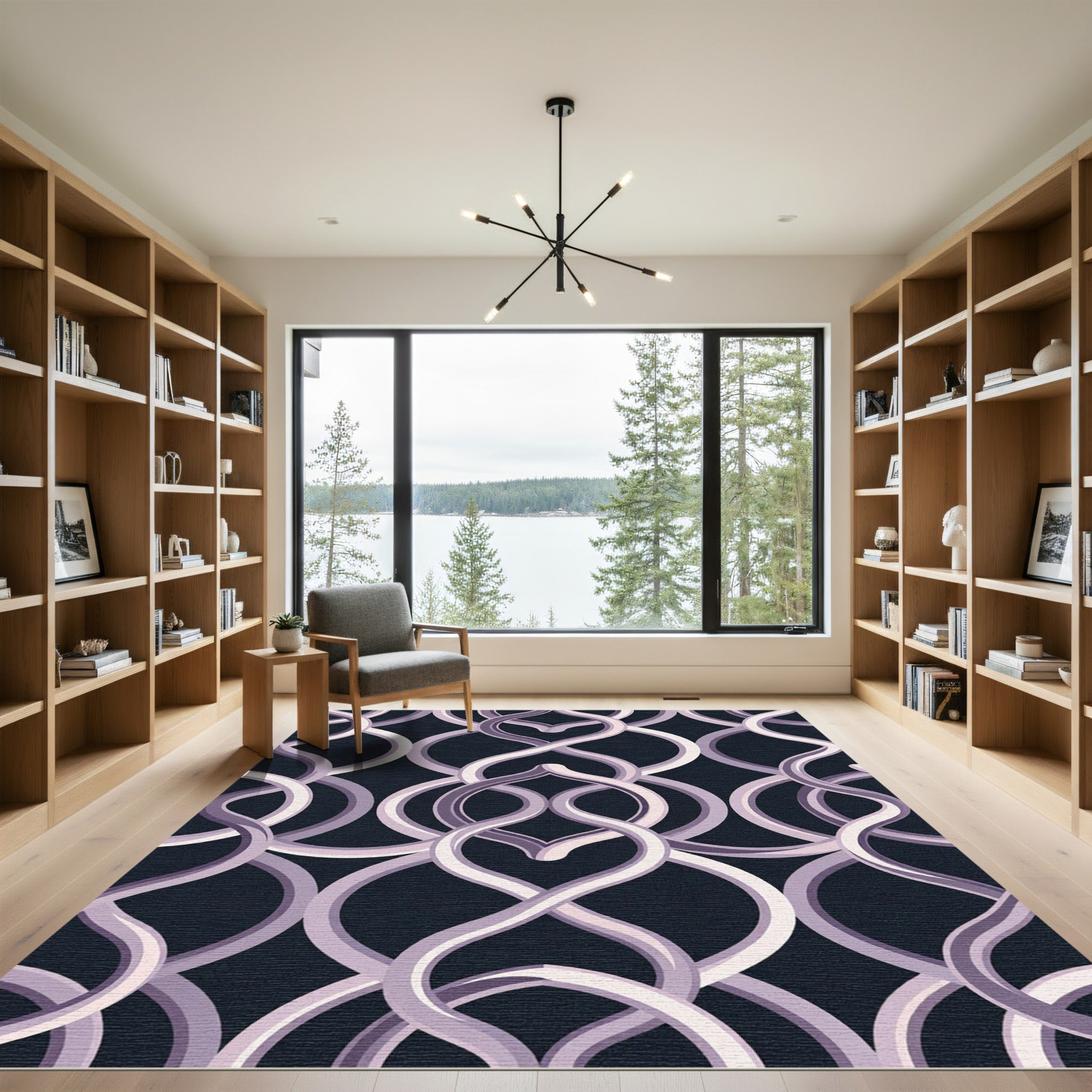 Sophisticated Lavender Interlocking Curve Geometric Rug