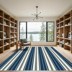 Classic Navy and Cream Pinstripe Rug