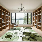 Earthy Ink Wash Abstract Olive Splatter Rug