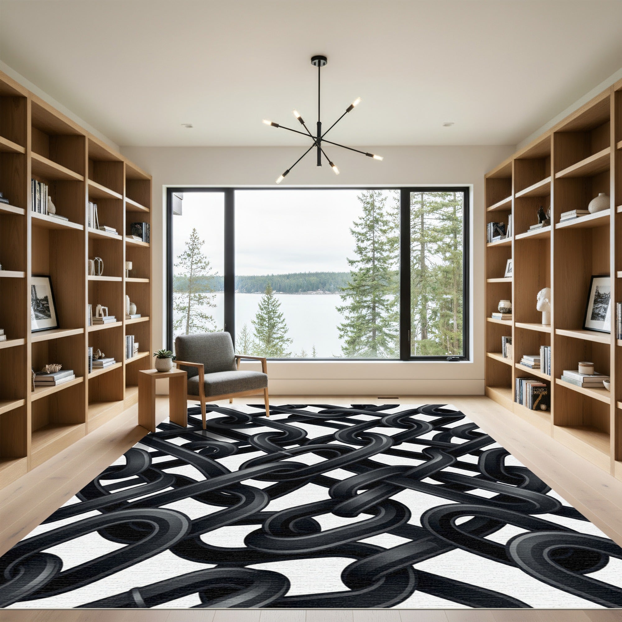 Monochrome Interlocking Industrial Chain Rug
