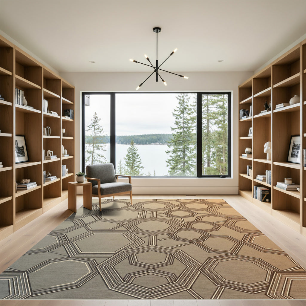 Modern Geometric Bronze Hexagon Gradient Rug