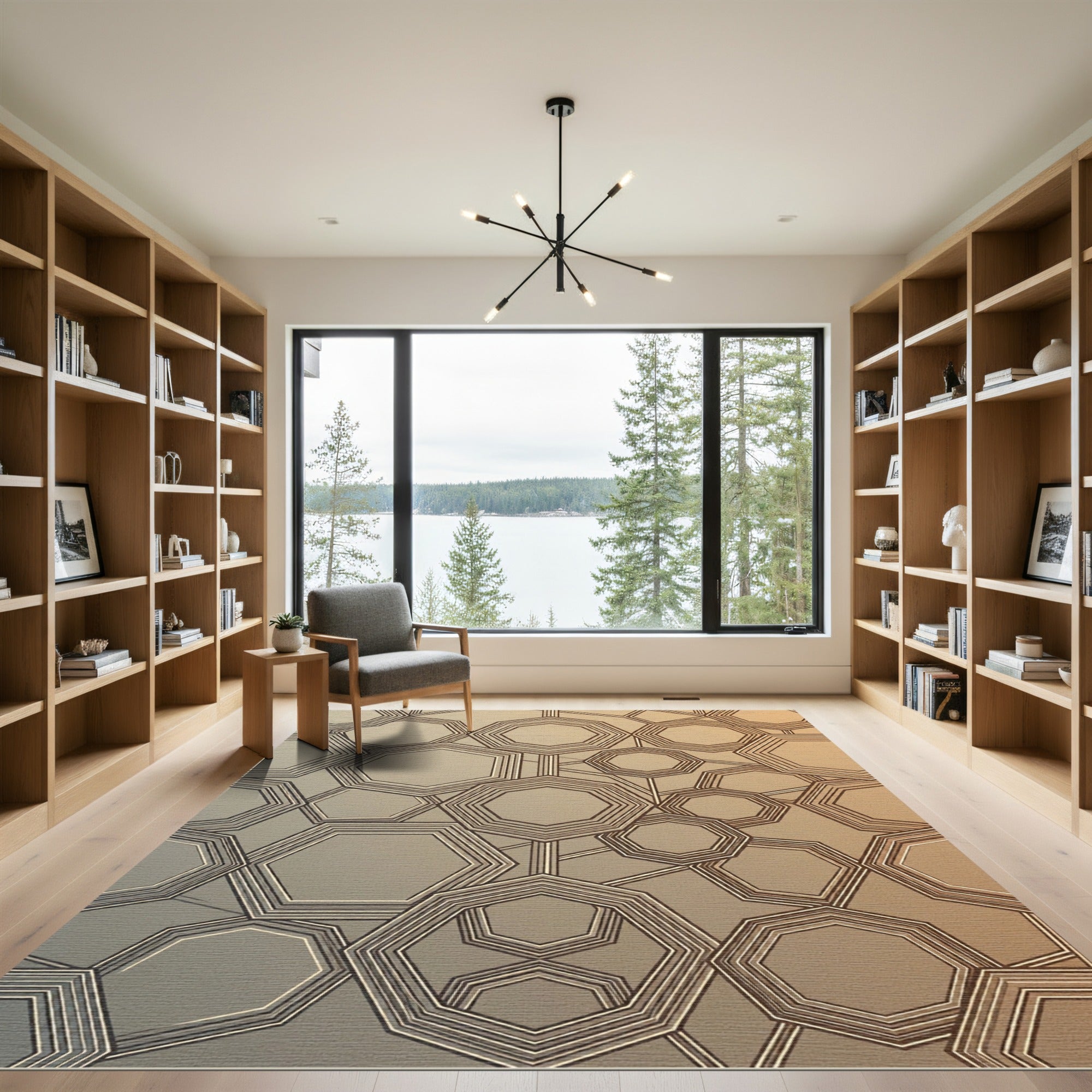 Modern Geometric Bronze Hexagon Gradient Rug