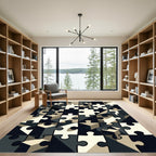 Monochrome Geometric Puzzle Grid Abstract Rug