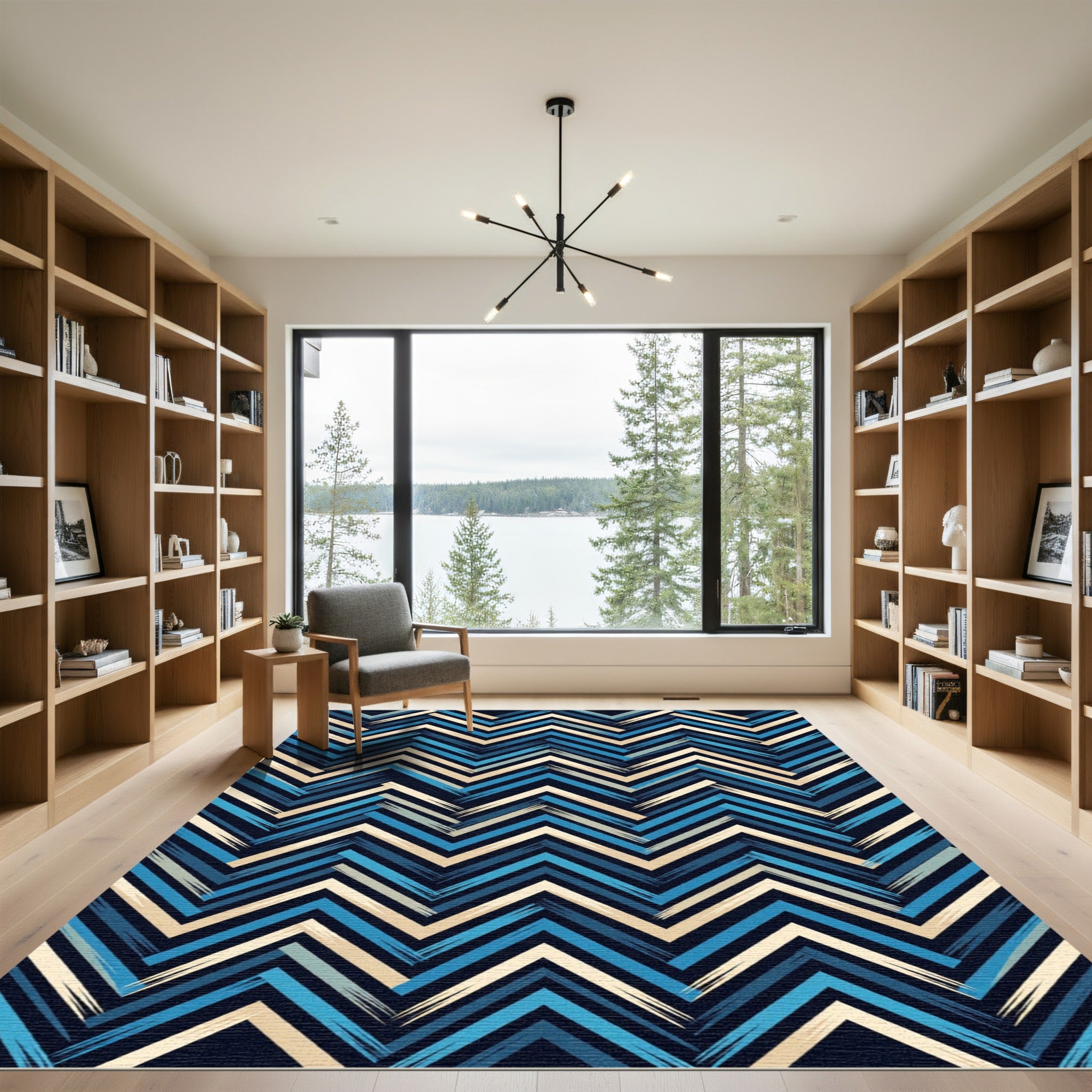 Navy and Cream Chevron Zigzag Rug