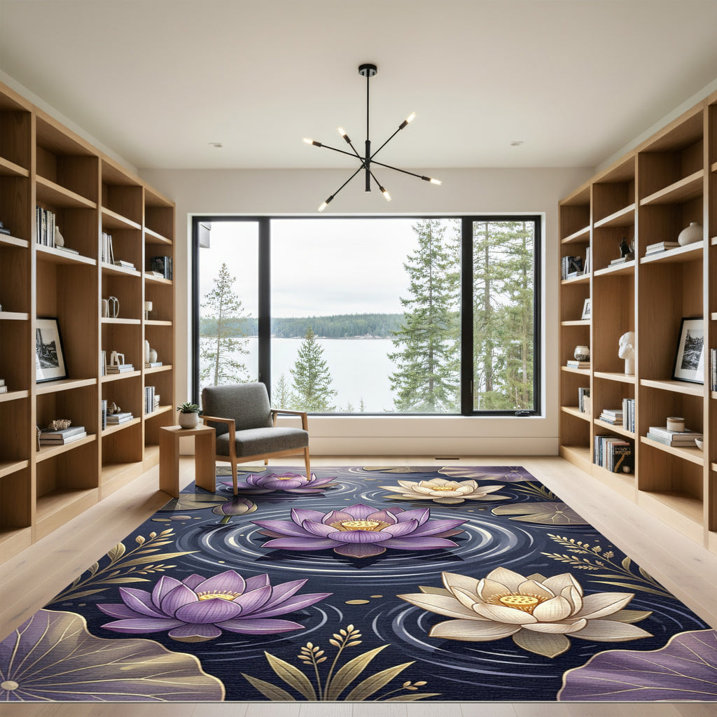 Purple and Cream Lotus Blossoms Pond Rug