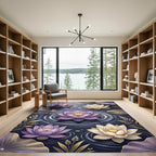 Purple and Cream Lotus Blossoms Pond Rug
