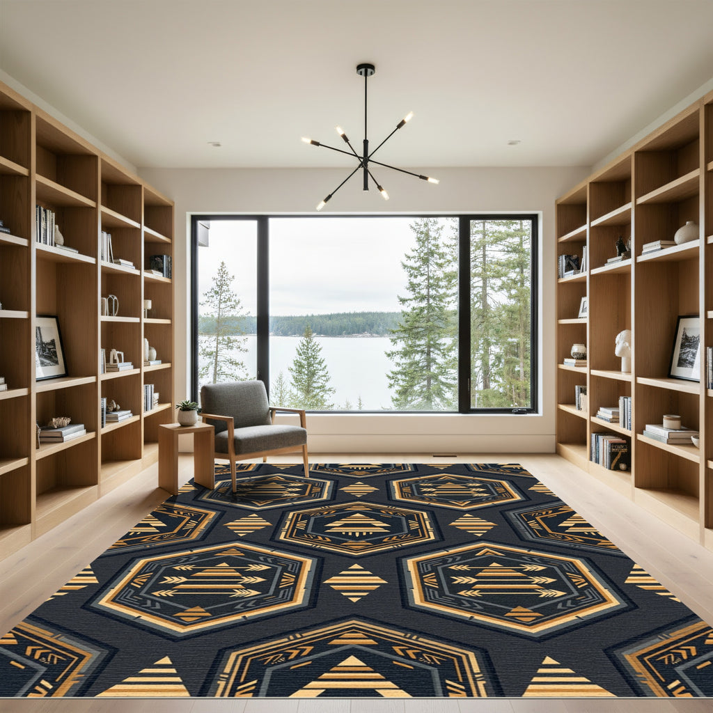 Golden Arrow Hexagon Geometric Slate Art Rug