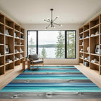 Coastal Nautical Driftwood Ocean Stripe Rug