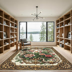 Ornate Golden Floral Baroque Bouquet Rug