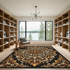 Ornate Gold Baroque Scrolling Filigree Rug