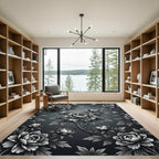 Monochromatic Peony Branches Floral Rug
