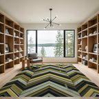 Modern Ochre and Sage Chevron Stripe Rug
