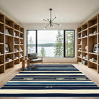Navy Blue Striped Nautical Feather Rope Rug