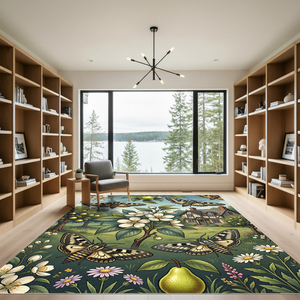 Whimsical Golden Butterfly Orchard Garden Rug