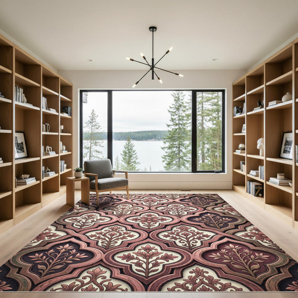 Rose Gold Quatrefoil Floral Composition Rug