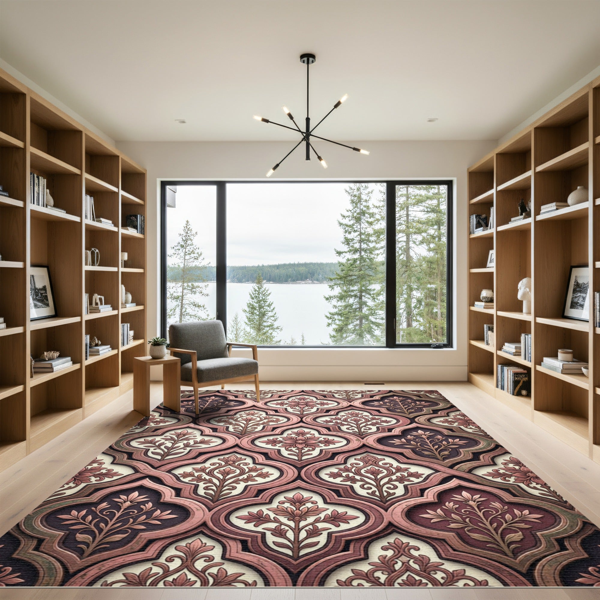 Rose Gold Quatrefoil Floral Composition Rug