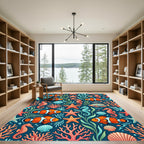Vibrant Coral Reef Sea Life Illustration Rug