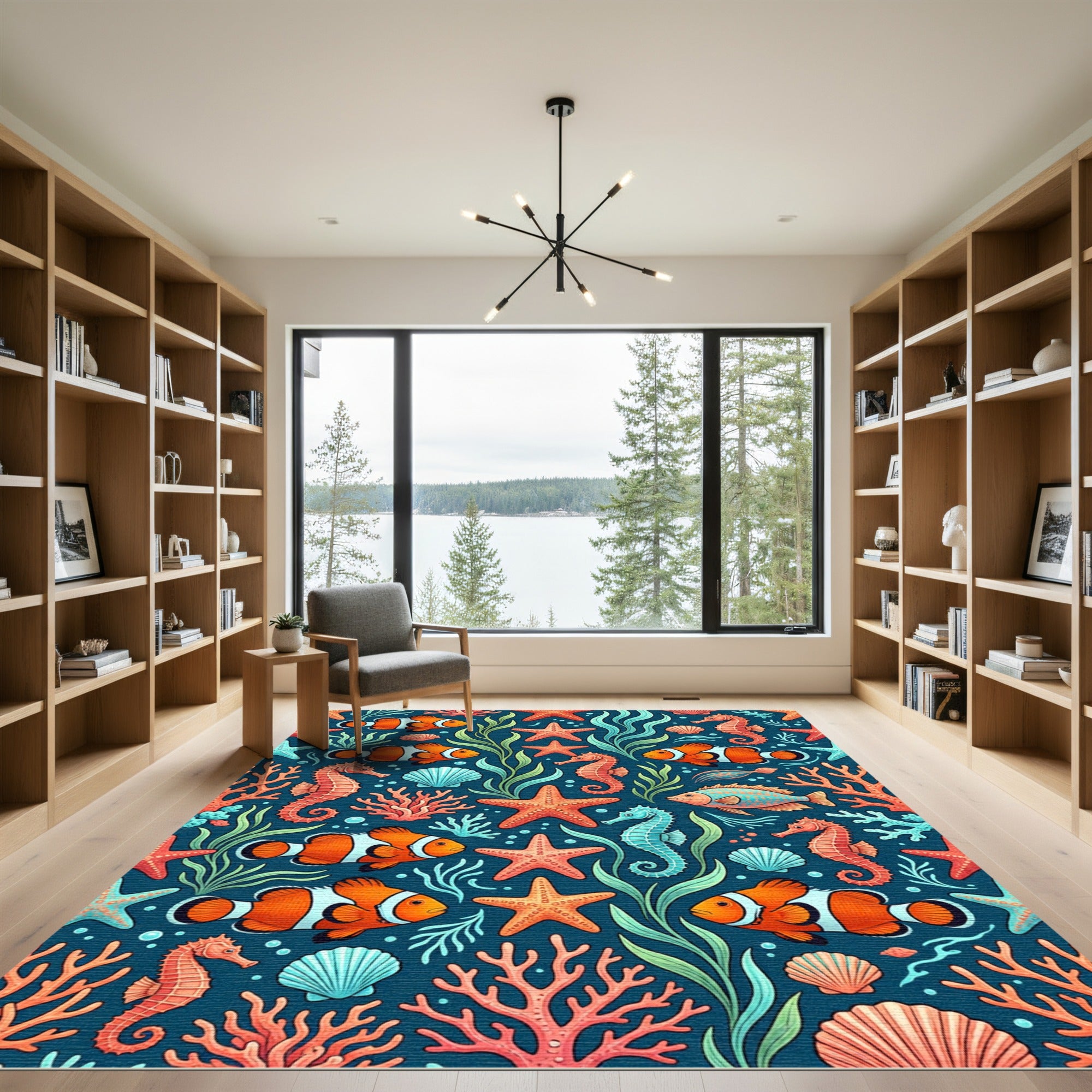 Vibrant Coral Reef Sea Life Illustration Rug