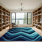 Deep Teal Wave Chevron Rug
