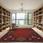 Rich Crimson Pomegranate Floral Frame Rug