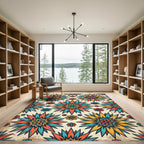 Retro Vibrant Floral Sunburst Abstract Rug