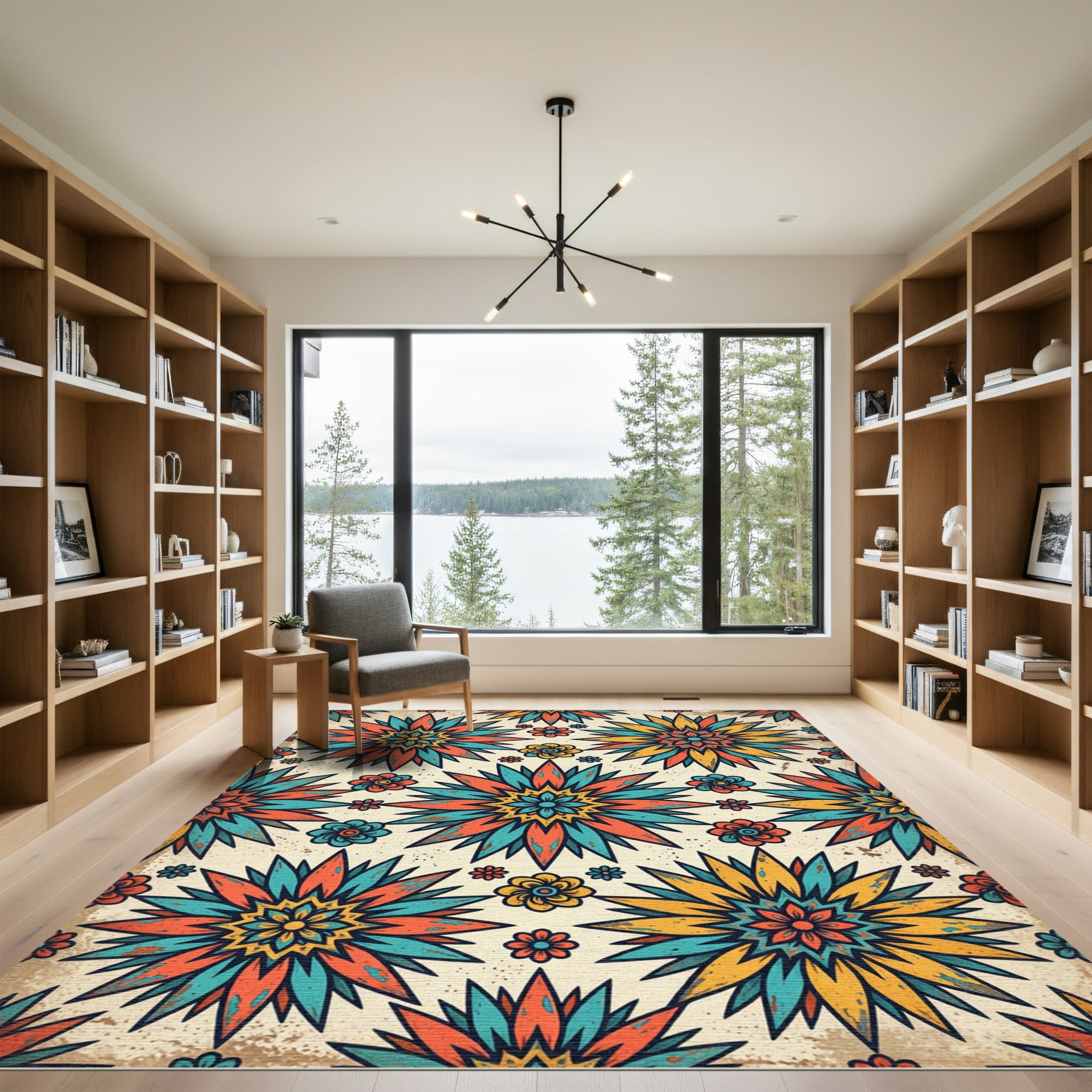 Retro Vibrant Floral Sunburst Abstract Rug