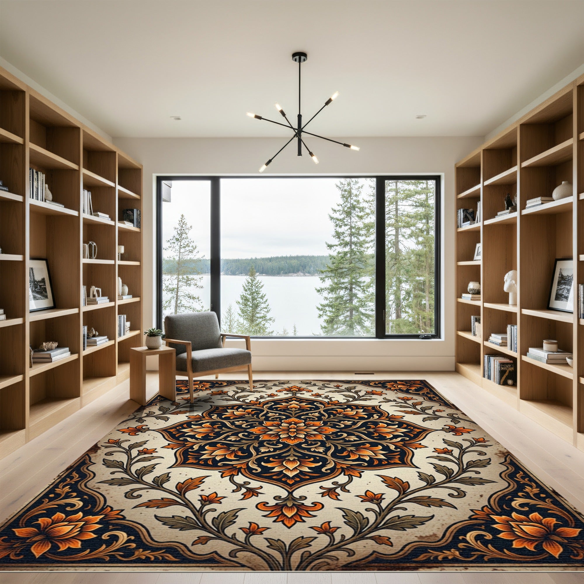 Elegant Burnt Orange Floral Medallion Rug