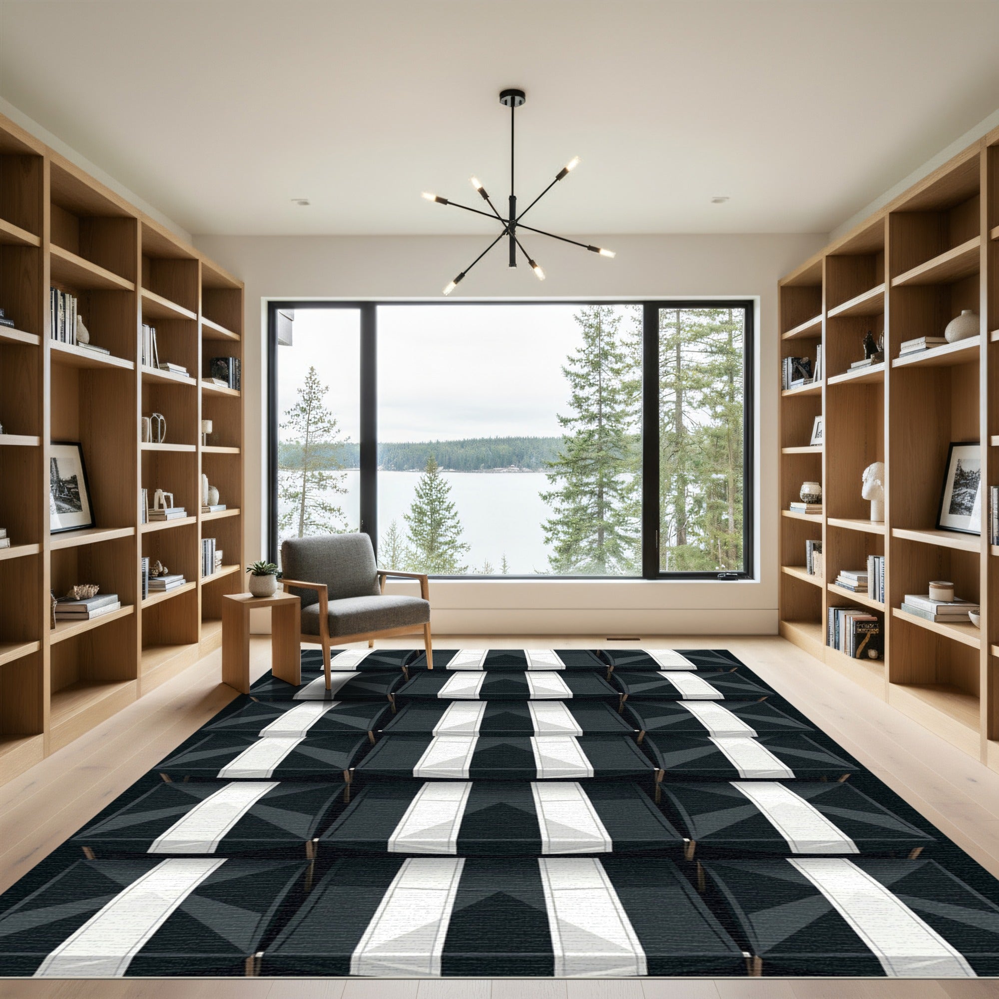 Monochromatic Geometric Stripe Array Rug