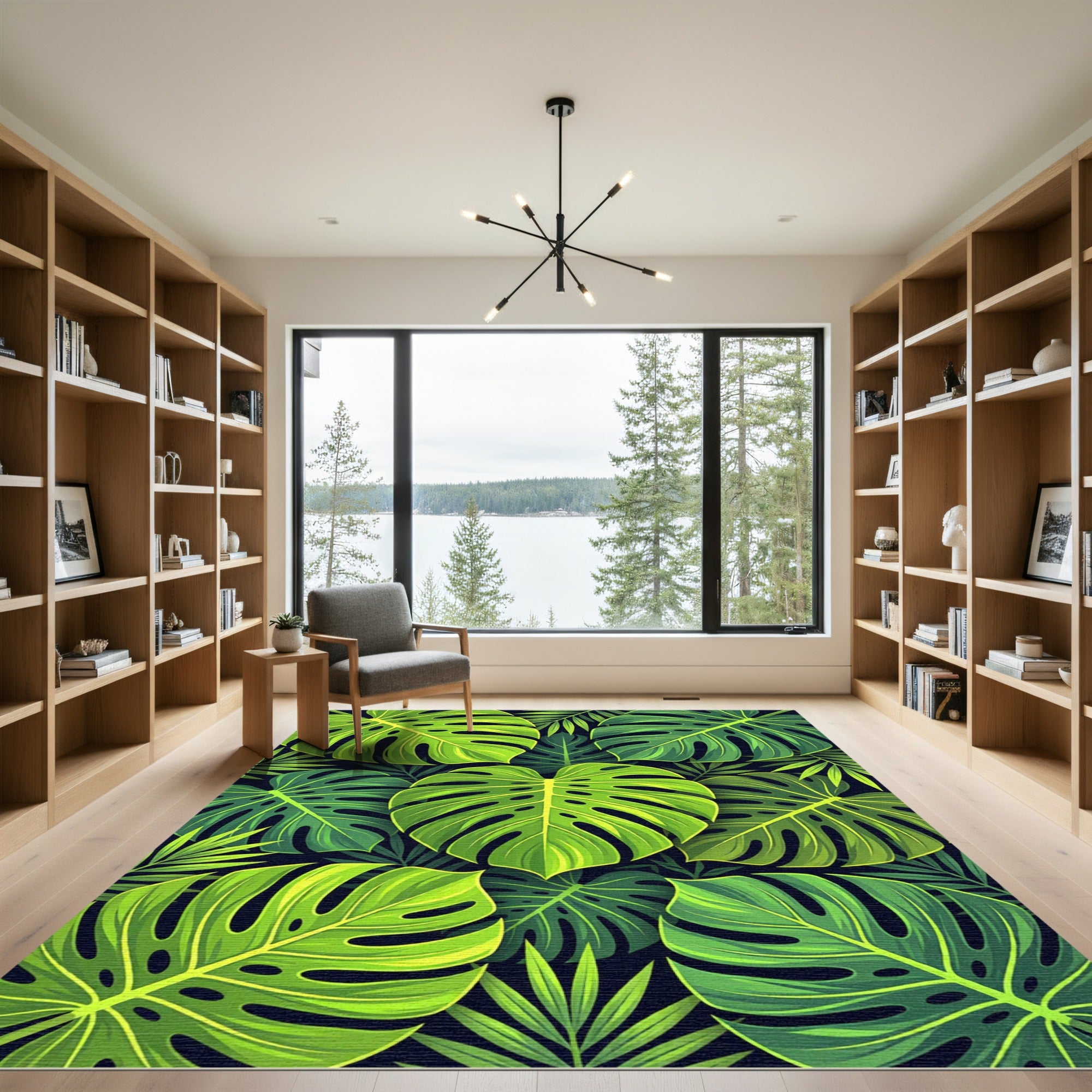 Lush Green Tropical Foliage Monstera Rug