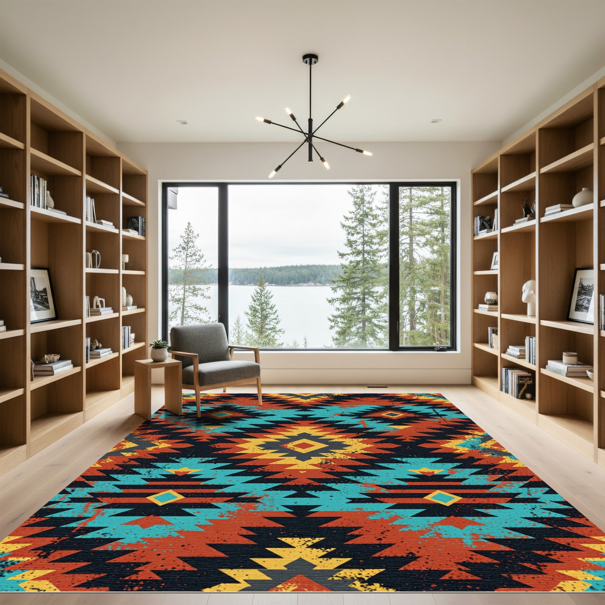 Vibrant Southwest Geometric Diamond Aztec Rug